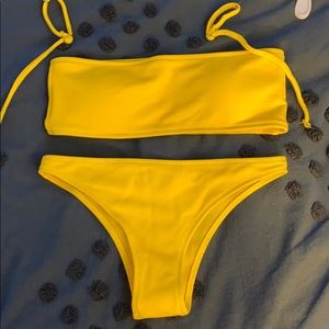 Yellow bandeau bikini set with removable straps